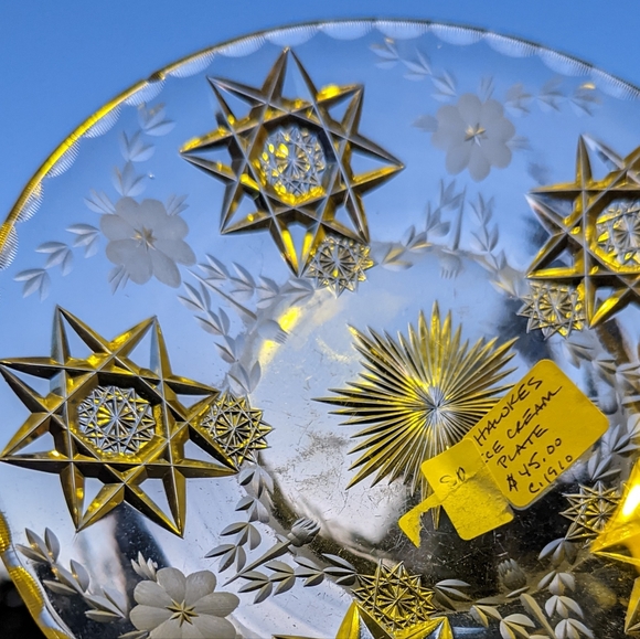 Hawkes Ice Cream Plate circa 1910 glass crystal dessert antique star pattern - Picture 3 of 7